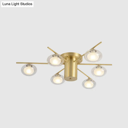 DecorBites™ DecorBites™ Modern Metal Flush Mount Ceiling Light with Oval Clear Glass Shade - 6 Head Brass LED
