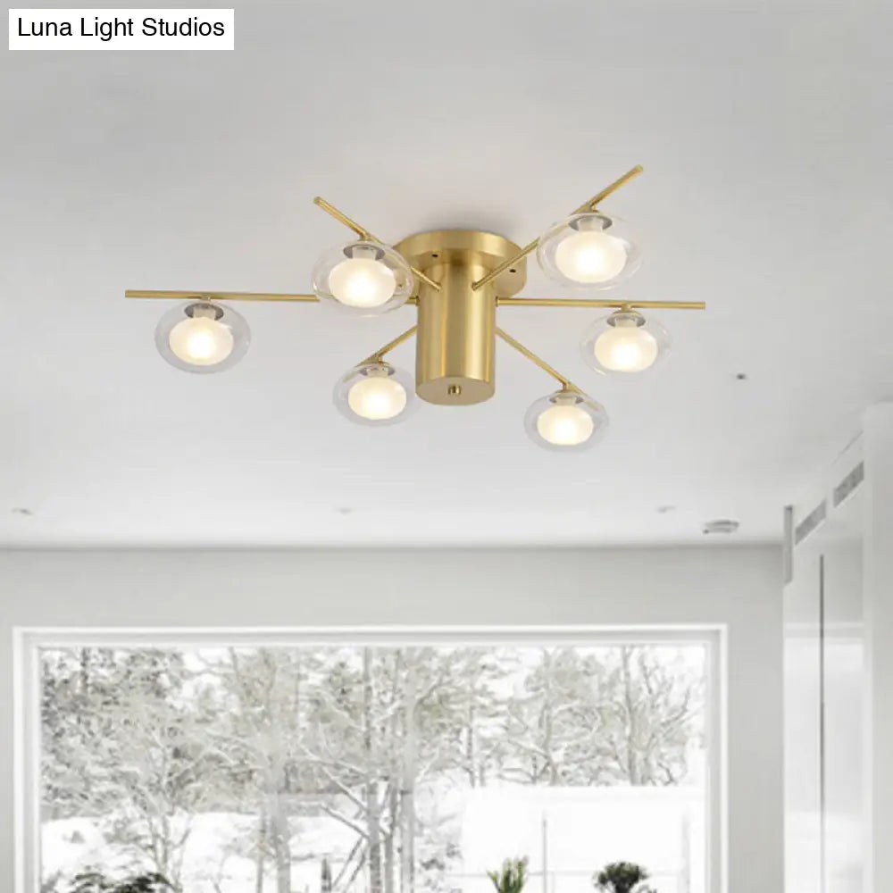 DecorBites™ DecorBites™ Modern Metal Flush Mount Ceiling Light with Oval Clear Glass Shade - 6 Head Brass LED