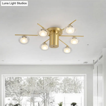 DecorBites™ DecorBites™ Modern Metal Flush Mount Ceiling Light with Oval Clear Glass Shade - 6 Head Brass LED