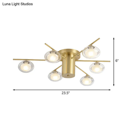 DecorBites™ DecorBites™ Modern Metal Flush Mount Ceiling Light with Oval Clear Glass Shade - 6 Head Brass LED