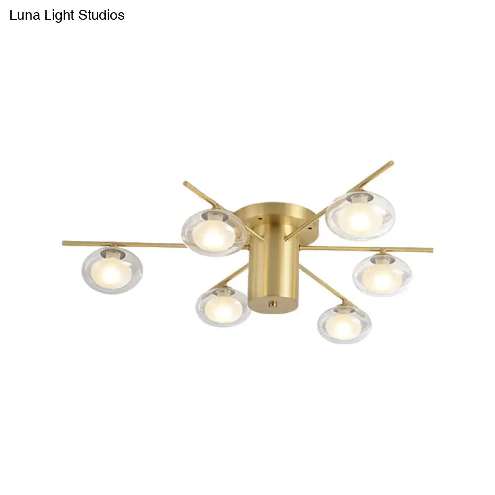 DecorBites™ DecorBites™ Modern Metal Flush Mount Ceiling Light with Oval Clear Glass Shade - 6 Head Brass LED