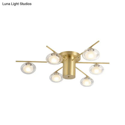 DecorBites™ DecorBites™ Modern Metal Flush Mount Ceiling Light with Oval Clear Glass Shade - 6 Head Brass LED