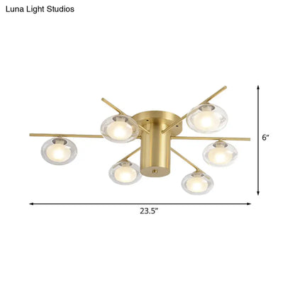 DecorBites™ DecorBites™ Modern Metal Flush Mount Ceiling Light with Oval Clear Glass Shade - 6 Head Brass LED