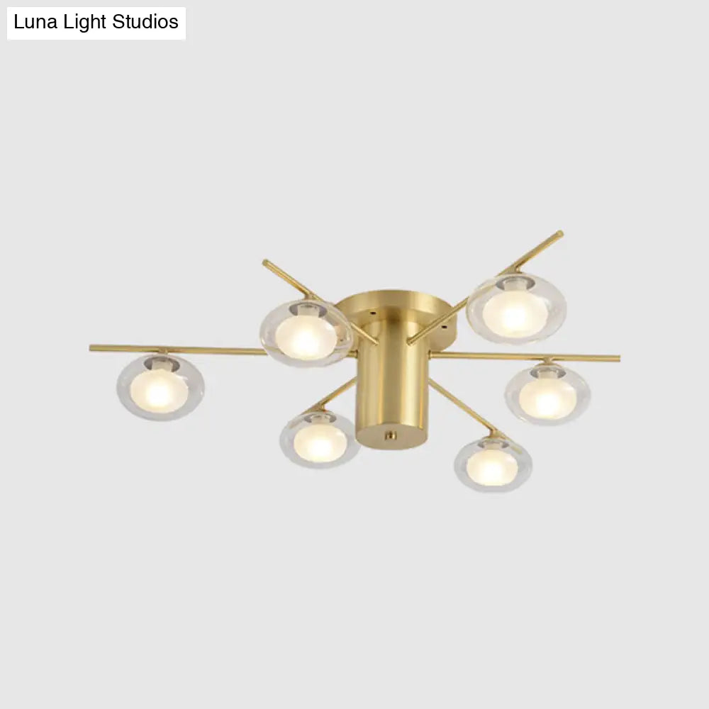 DecorBites™ DecorBites™ Modern Metal Flush Mount Ceiling Light with Oval Clear Glass Shade - 6 Head Brass LED