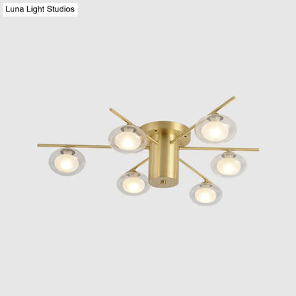 DecorBites™ DecorBites™ Modern Metal Flush Mount Ceiling Light with Oval Clear Glass Shade - 6 Head Brass LED