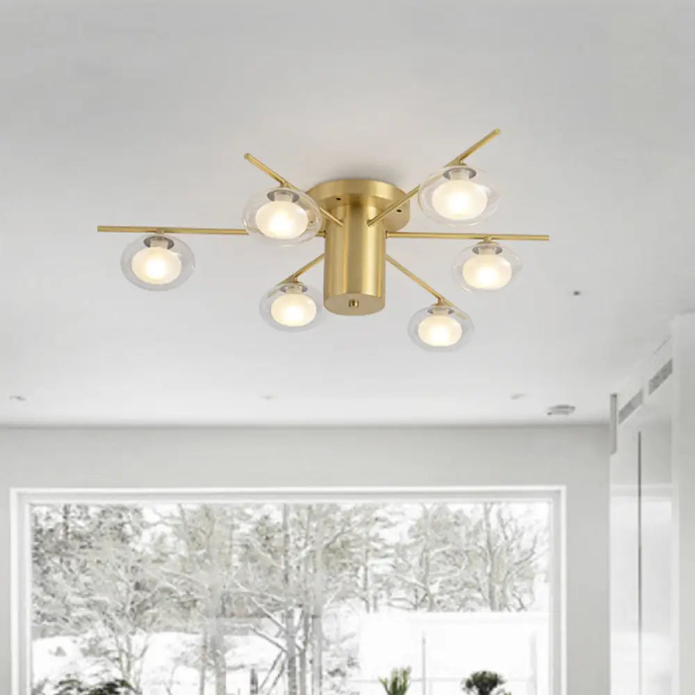 DecorBites™ DecorBites™ Modern Metal Flush Mount Ceiling Light with Oval Clear Glass Shade - 6 Head Brass LED
