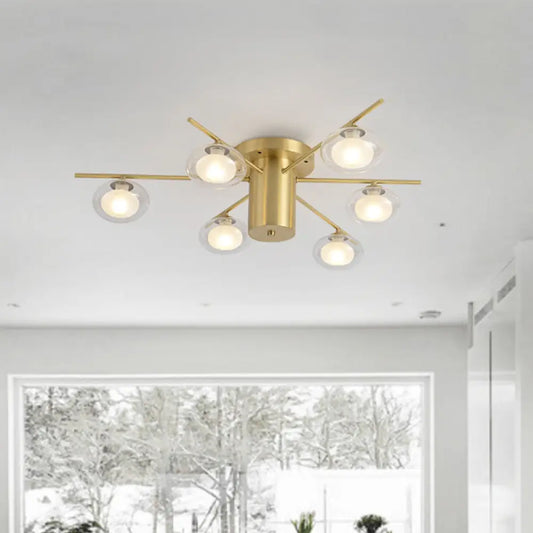 DecorBites™ DecorBites™ Modern Metal Flush Mount Ceiling Light with Oval Clear Glass Shade - 6 Head Brass LED