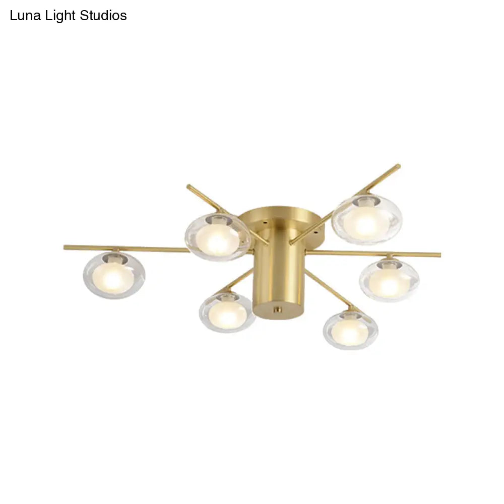 DecorBites™ DecorBites™ Modern Metal Flush Mount Ceiling Light with Oval Clear Glass Shade - 6 Head Brass LED