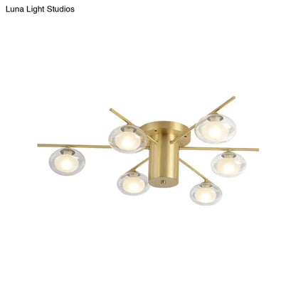 DecorBites™ DecorBites™ Modern Metal Flush Mount Ceiling Light with Oval Clear Glass Shade - 6 Head Brass LED