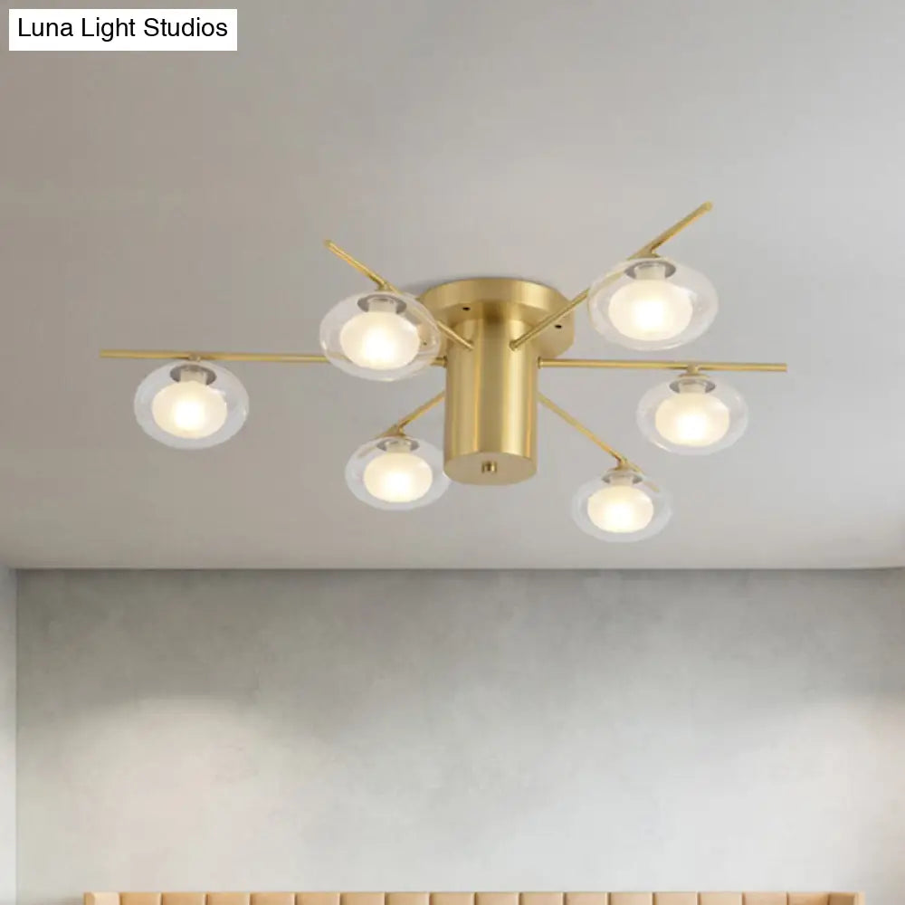 DecorBites™ DecorBites™ Modern Metal Flush Mount Ceiling Light with Oval Clear Glass Shade - 6 Head Brass LED