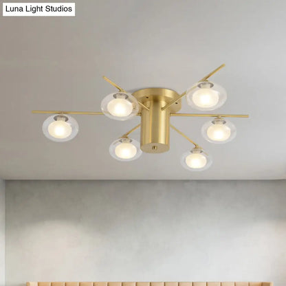 DecorBites™ DecorBites™ Modern Metal Flush Mount Ceiling Light with Oval Clear Glass Shade - 6 Head Brass LED