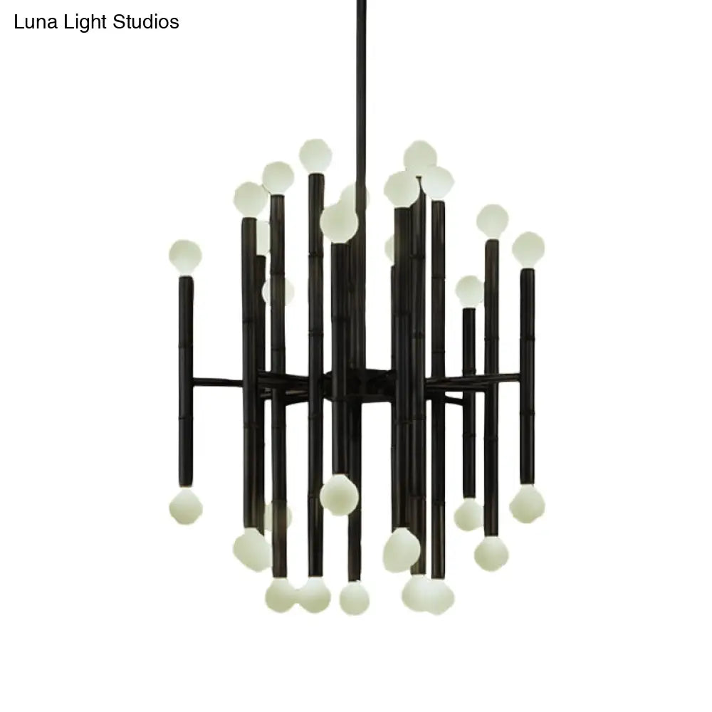 Lámpara de araña moderna de metal con forma de flauta - 30 luces - Negro/Plata/Oro - Perfecta para la sala de estar