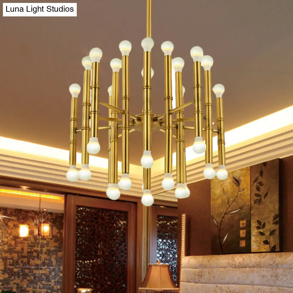Lámpara de araña moderna de metal con forma de flauta - 30 luces - Negro/Plata/Oro - Perfecta para la sala de estar