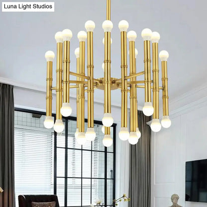 Lámpara de araña moderna de metal con forma de flauta - 30 luces - Negro/Plata/Oro - Perfecta para la sala de estar