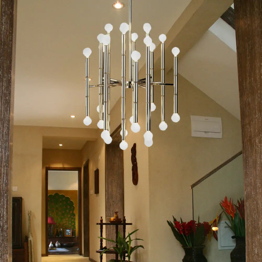 Lámpara de araña moderna de metal con forma de flauta - 30 luces - Negro/Plata/Oro - Perfecta para la sala de estar