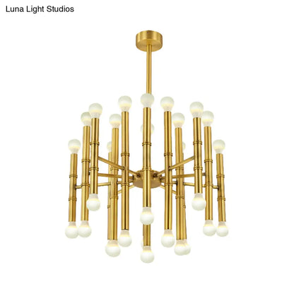 Lámpara de araña moderna de metal con forma de flauta - 30 luces - Negro/Plata/Oro - Perfecta para la sala de estar