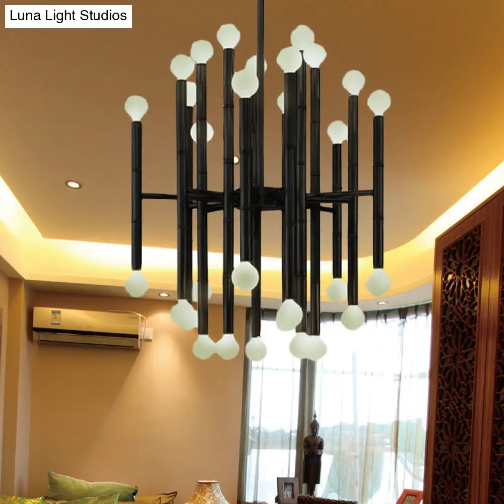 Lámpara de araña moderna de metal con forma de flauta - 30 luces - Negro/Plata/Oro - Perfecta para la sala de estar