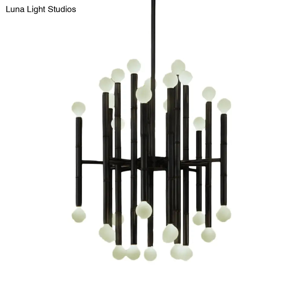 Lámpara de araña moderna de metal con forma de flauta - 30 luces - Negro/Plata/Oro - Perfecta para la sala de estar