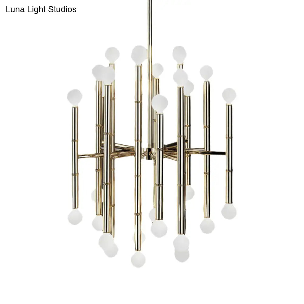 Lámpara de araña moderna de metal con forma de flauta - 30 luces - Negro/Plata/Oro - Perfecta para la sala de estar