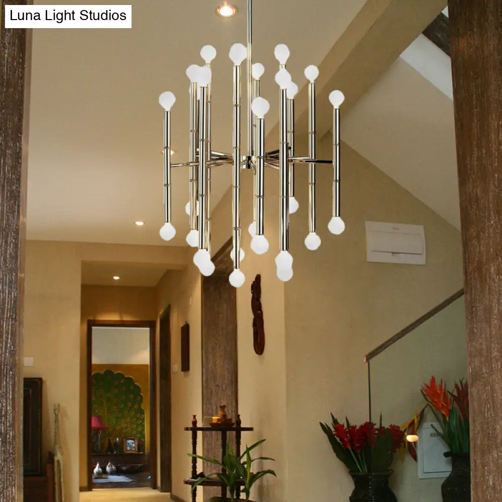 Lámpara de araña moderna de metal con forma de flauta - 30 luces - Negro/Plata/Oro - Perfecta para la sala de estar