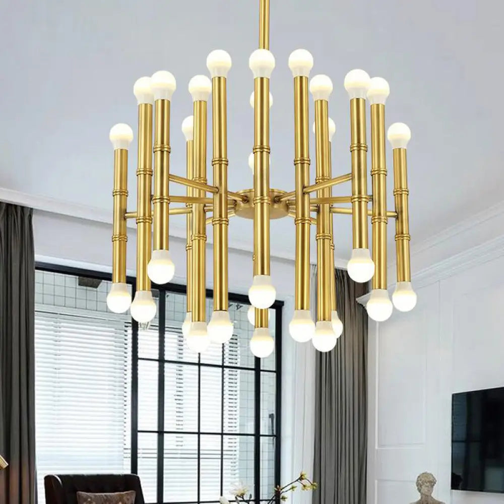Lámpara de araña moderna de metal con forma de flauta - 30 luces - Negro/Plata/Oro - Perfecta para la sala de estar
