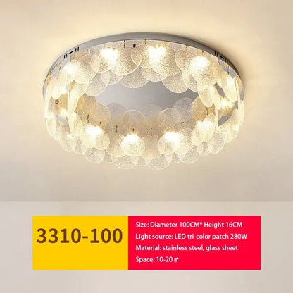 Modern metal glass chandelier led ceiling lamp with stainless steel frame and textured glass discs for living room decor