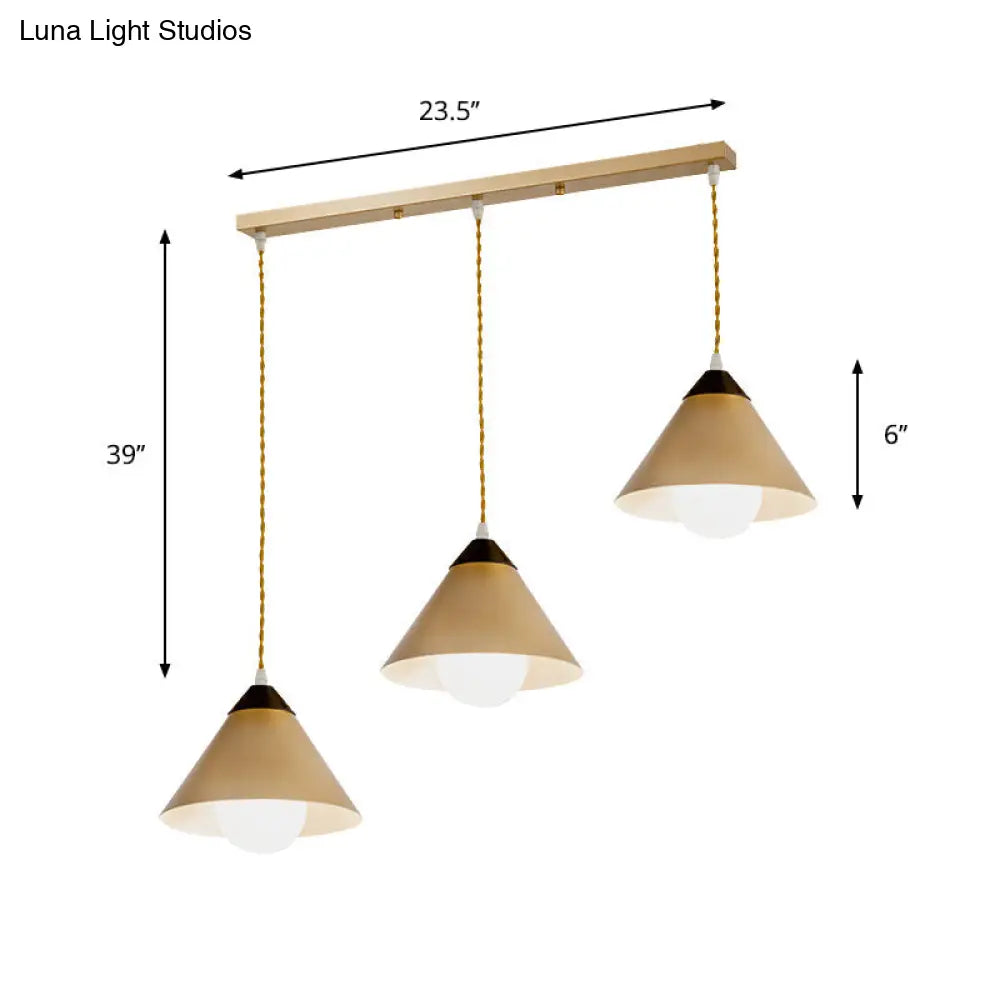 Modern Metal Hanging Pendant Lamp with 3 Conical Black and Gold Heads - Round/Linear Canopy