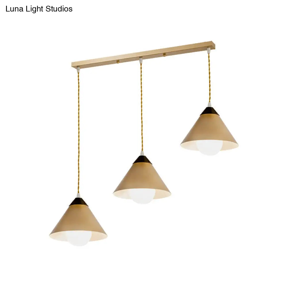 Modern Metal Hanging Pendant Lamp with 3 Conical Black and Gold Heads - Round/Linear Canopy