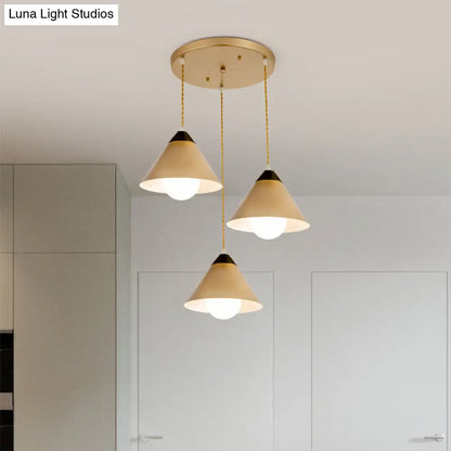 Modern Metal Hanging Pendant Lamp with 3 Conical Black and Gold Heads - Round/Linear Canopy