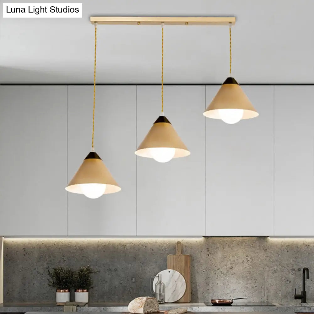 Modern Metal Hanging Pendant Lamp with 3 Conical Black and Gold Heads - Round/Linear Canopy