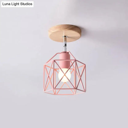 DecorBites™ DecorBites™ Modern Metal Hexagon Ceiling Light - Gray/White/Pink/Yellow/Blue/Green - Semi Flush Mount for Bedroom