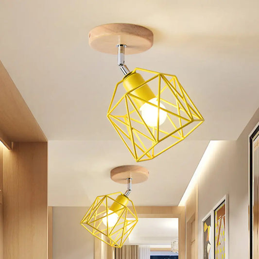 DecorBites™ DecorBites™ Modern Metal Hexagon Ceiling Light - Gray/White/Pink/Yellow/Blue/Green - Semi Flush Mount for Bedroom