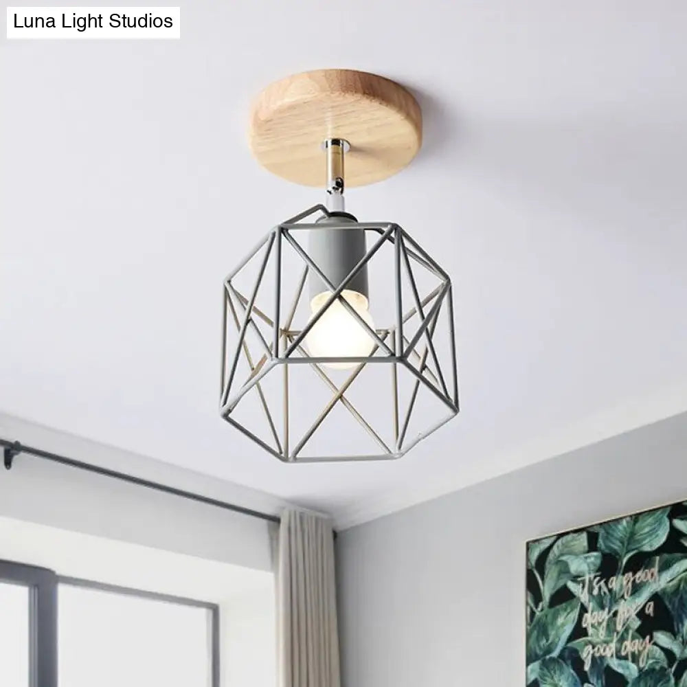 DecorBites™ DecorBites™ Modern Metal Hexagon Ceiling Light - Gray/White/Pink/Yellow/Blue/Green - Semi Flush Mount for Bedroom