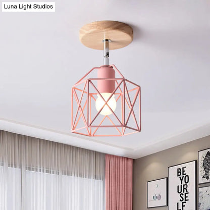 DecorBites™ DecorBites™ Modern Metal Hexagon Ceiling Light - Gray/White/Pink/Yellow/Blue/Green - Semi Flush Mount for Bedroom