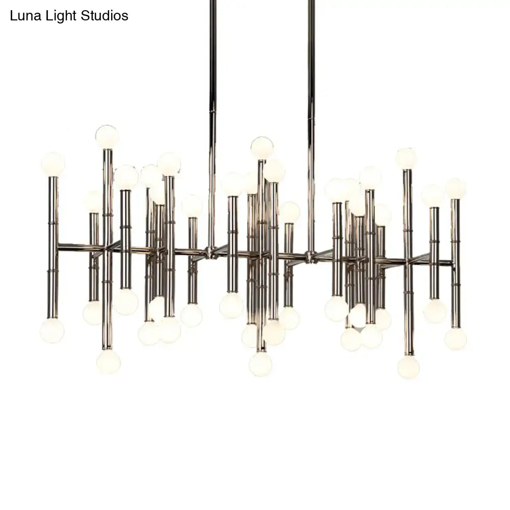 DecorBites™ modern metal island light with multi-rod chrome finish and spherical bulbs compatible with e12 e14
