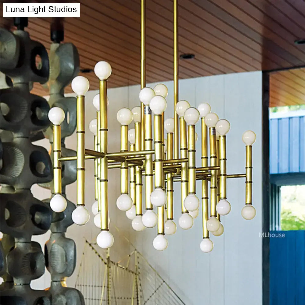 Gold-toned DecorBites™ modern metal island light with multiple white glass bulbs in geometric pattern compatible with e12 e14
