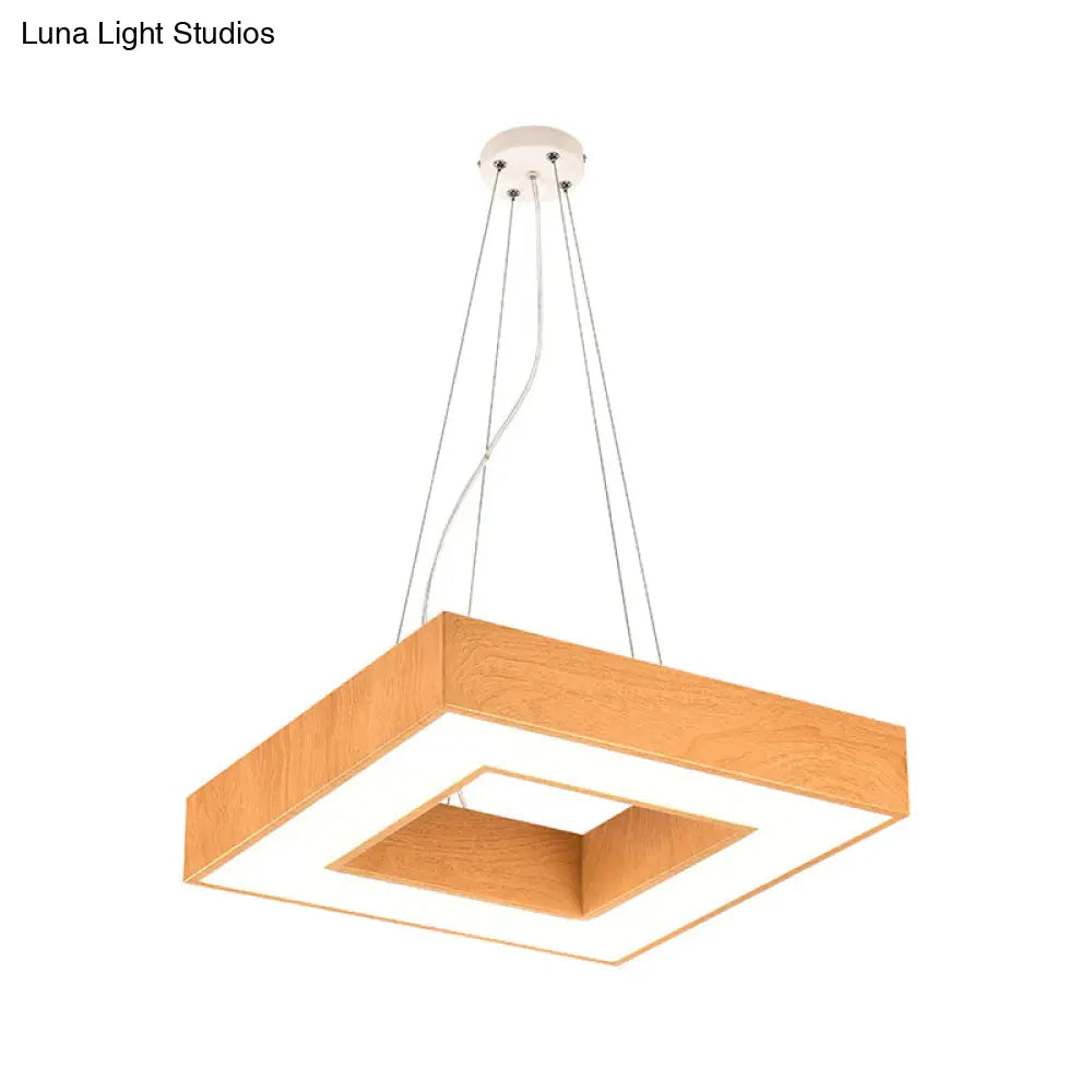 Modern Metal LED Chandelier - Light Wood Square Suspension Light for Offices