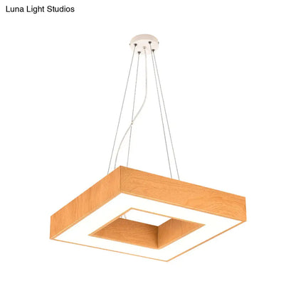 Modern Metal LED Chandelier - Light Wood Square Suspension Light for Offices