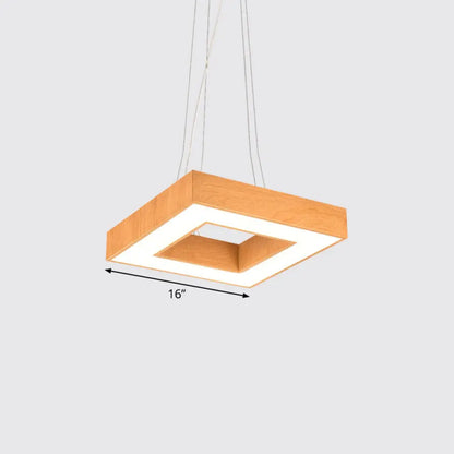 Modern Metal LED Chandelier - Light Wood Square Suspension Light for Offices