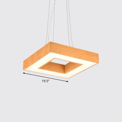 Modern Metal LED Chandelier - Light Wood Square Suspension Light for Offices
