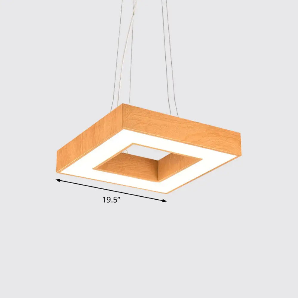 Modern Metal LED Chandelier - Light Wood Square Suspension Light for Offices
