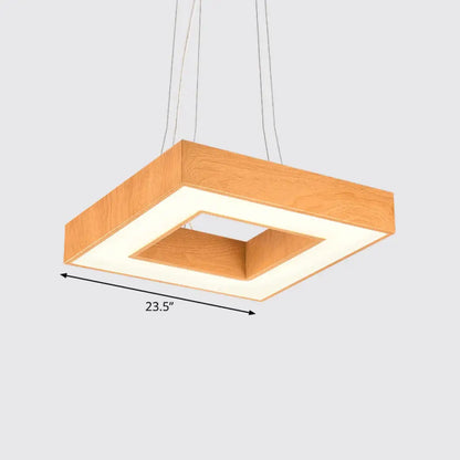 Modern Metal LED Chandelier - Light Wood Square Suspension Light for Offices