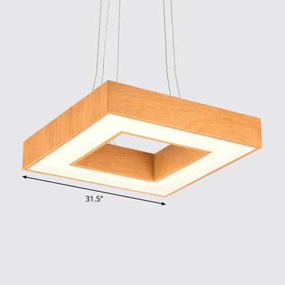 Modern Metal LED Chandelier - Light Wood Square Suspension Light for Offices