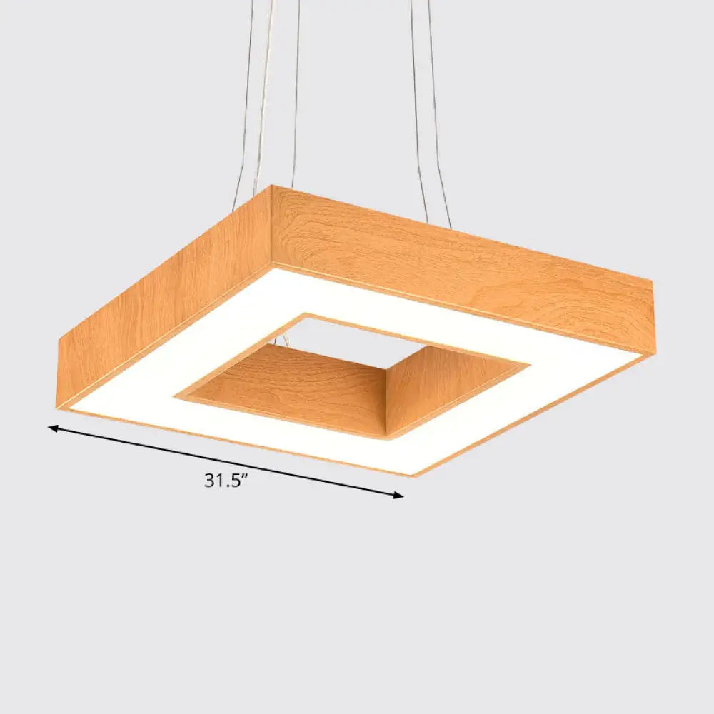 Modern Metal LED Chandelier - Light Wood Square Suspension Light for Offices