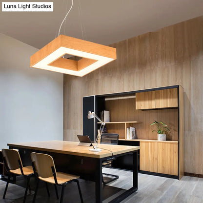 Modern Metal LED Chandelier - Light Wood Square Suspension Light for Offices