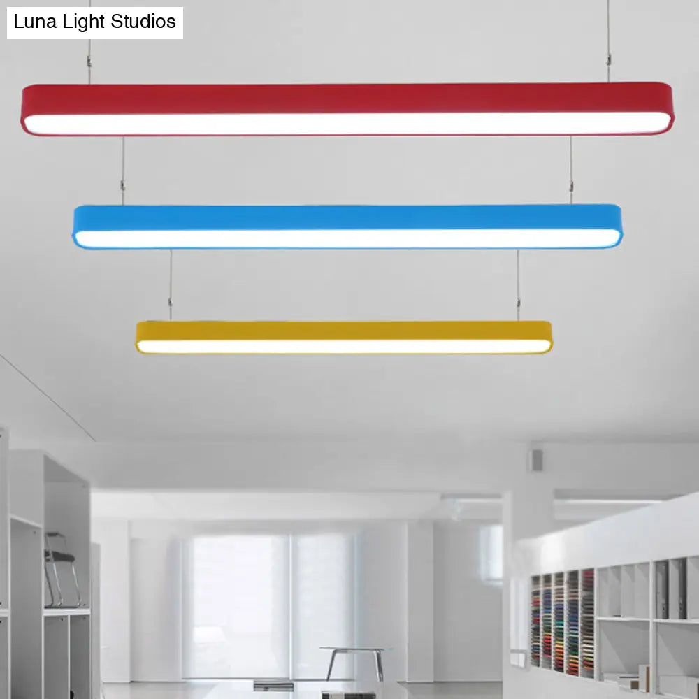 Modern Metal LED Hanging Lamp – Tubular Pendant Light for Dining Room – Available in Red/Blue/Yellow