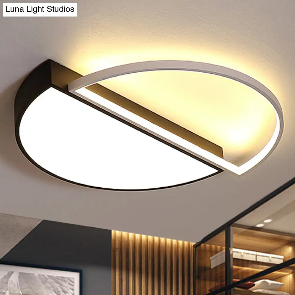 DecorBites™ DecorBites™ Modern Metal LED Semicircle Flush Lamp: Black/White Ceiling Mounted Fixture with Acrylic Diffuser in White/Warm Light (18"/21.5" Wide)