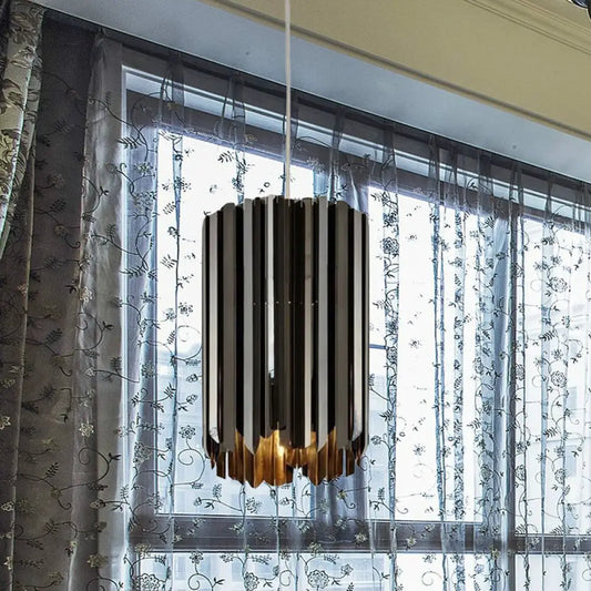 Modern Metal Pendant Light with Black/Chrome/Gold Finish - 1-Light Cylindrical Hanging Lamp