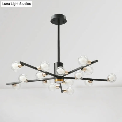 ثريا معدنية حديثة شعاعية مع ظلال زجاجية شفافة - 6/10/15 مصباحًا، مصباح سقف معلق أسود