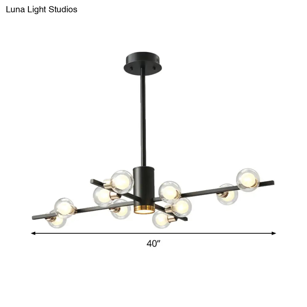 ثريا معدنية حديثة شعاعية مع ظلال زجاجية شفافة - 6/10/15 مصباحًا، مصباح سقف معلق أسود